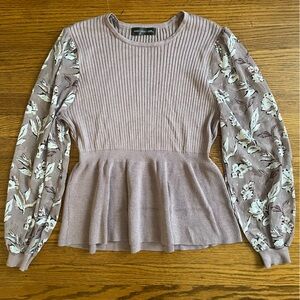 Sweet Halo Floral Sleeve Ribbed Sweater Peplum Blouse